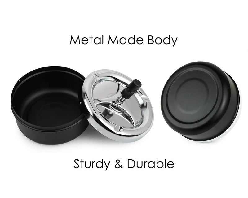DS.DISTINCTIVE STYLE Round Push Down Ashtray with Spinning Tray Metal Cigarette Ash Tray Large 5.2 Inches Home Ashtray for Outside Patio - Image 3